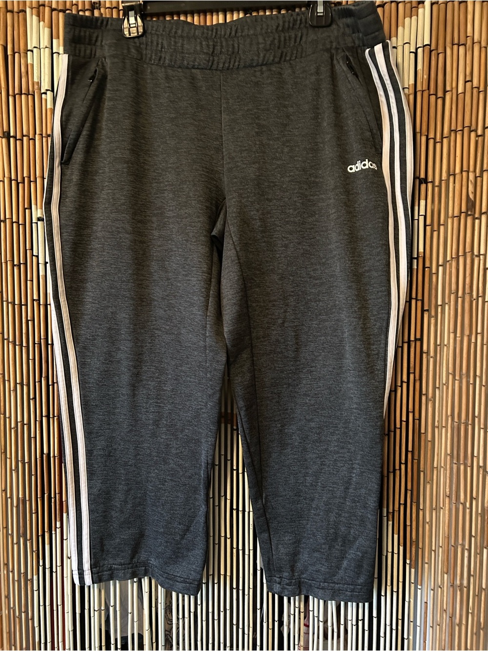 adidas Charcoal Gray women cropped ankle Three-Stripe Joggers